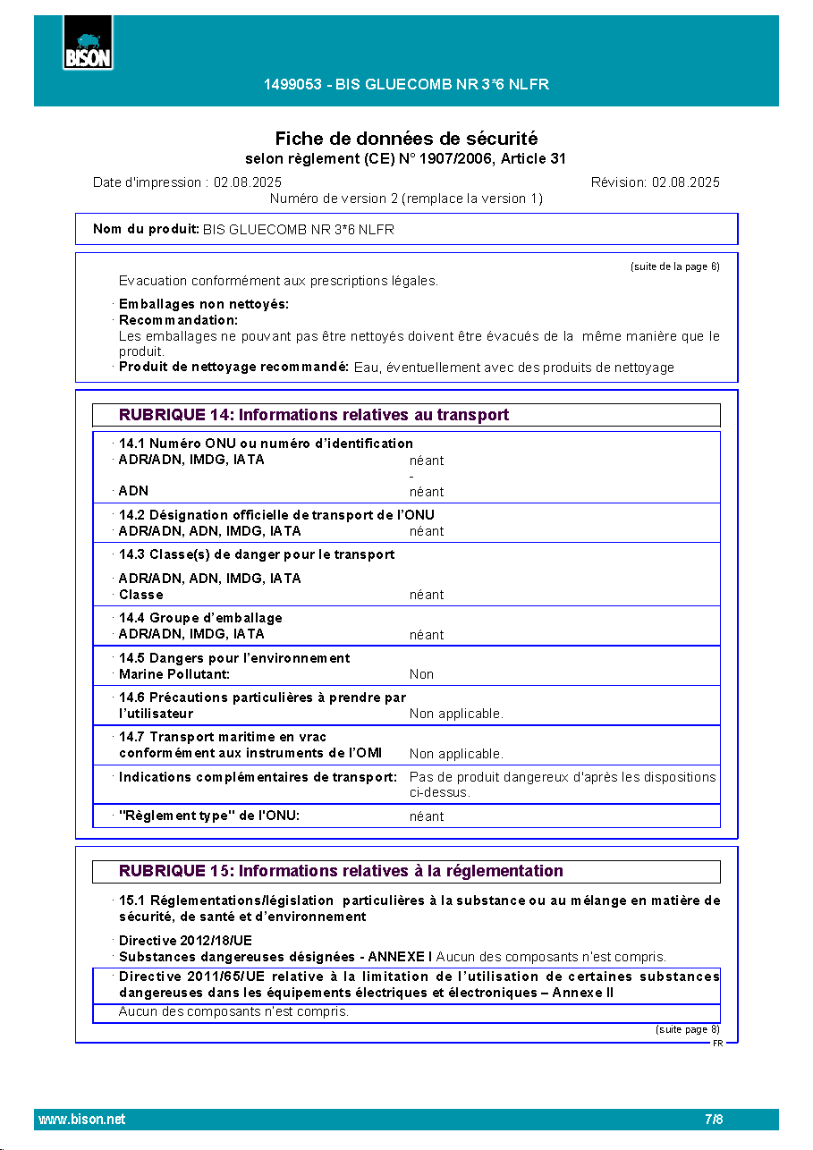 Fiche technique fournisseur