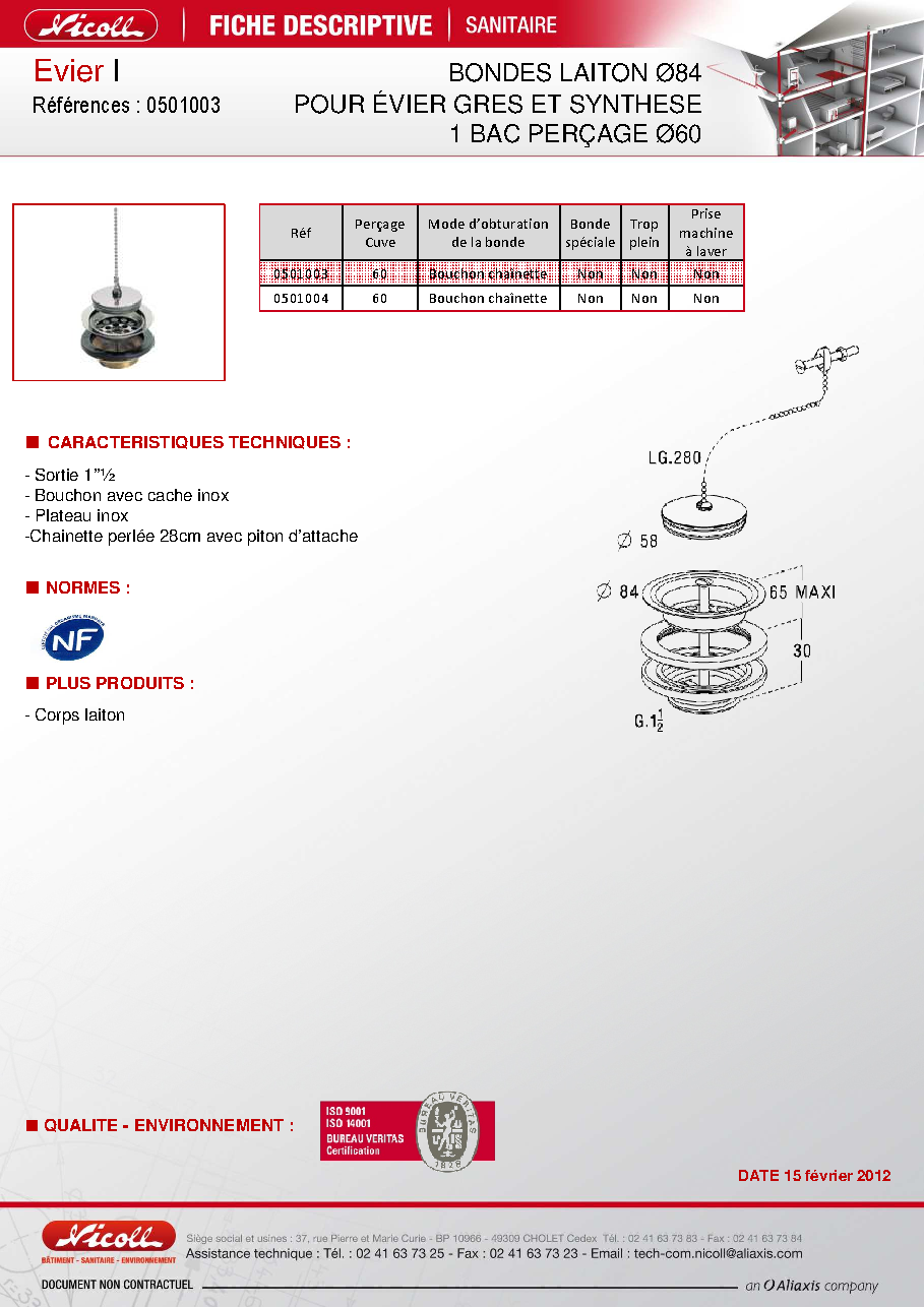 Fiche technique fournisseur