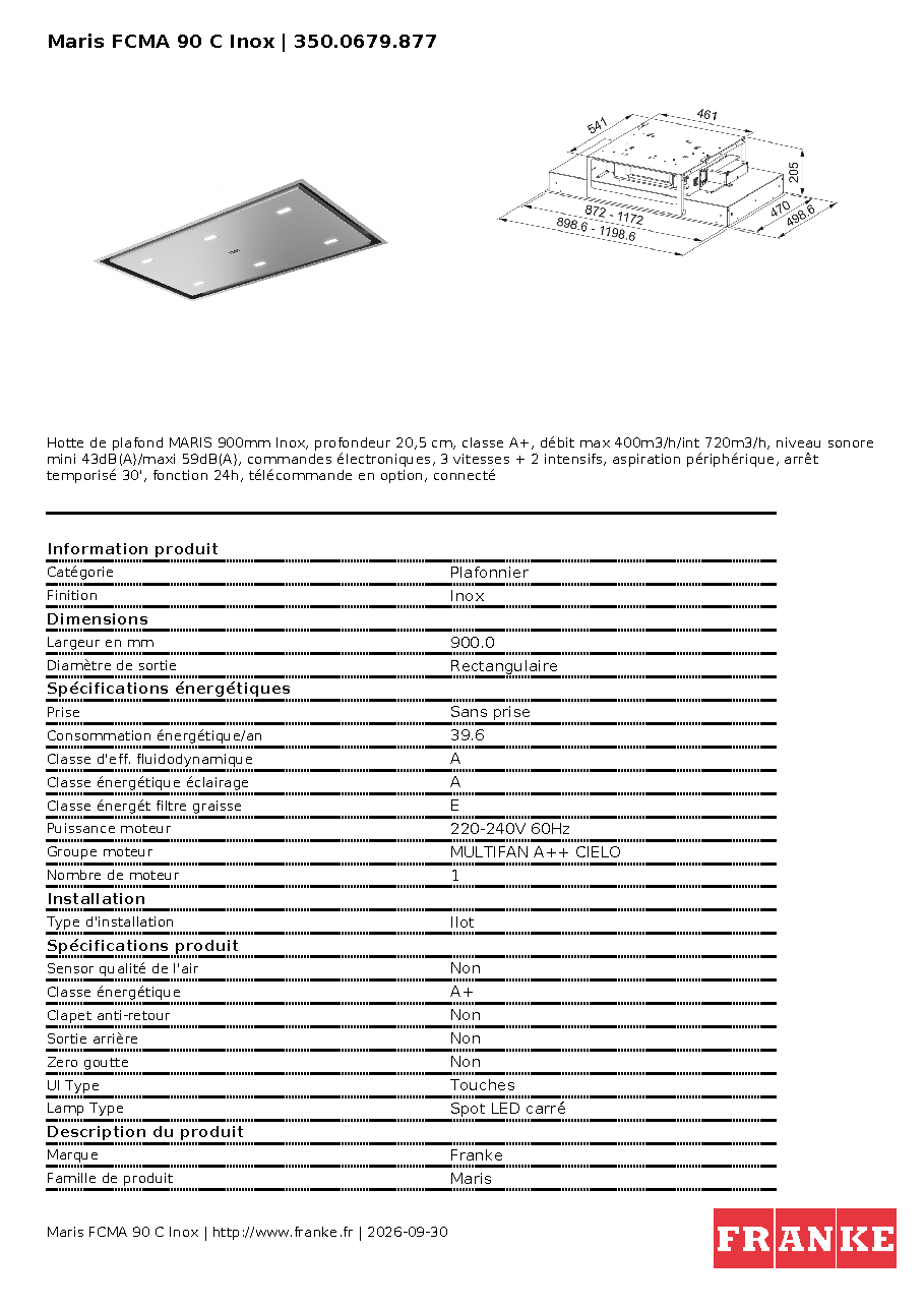 Fiche technique fournisseur