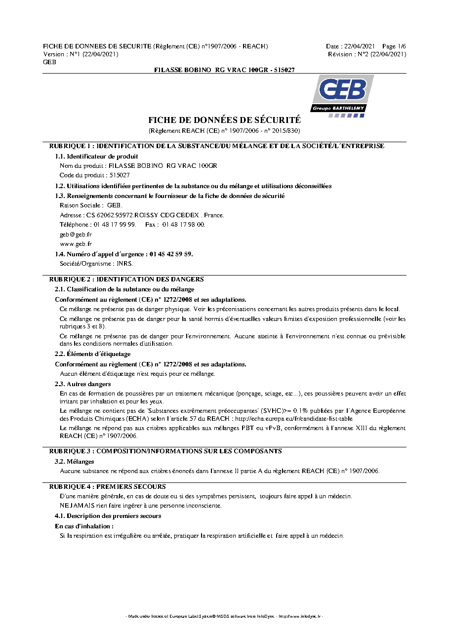 Fiche technique fournisseur