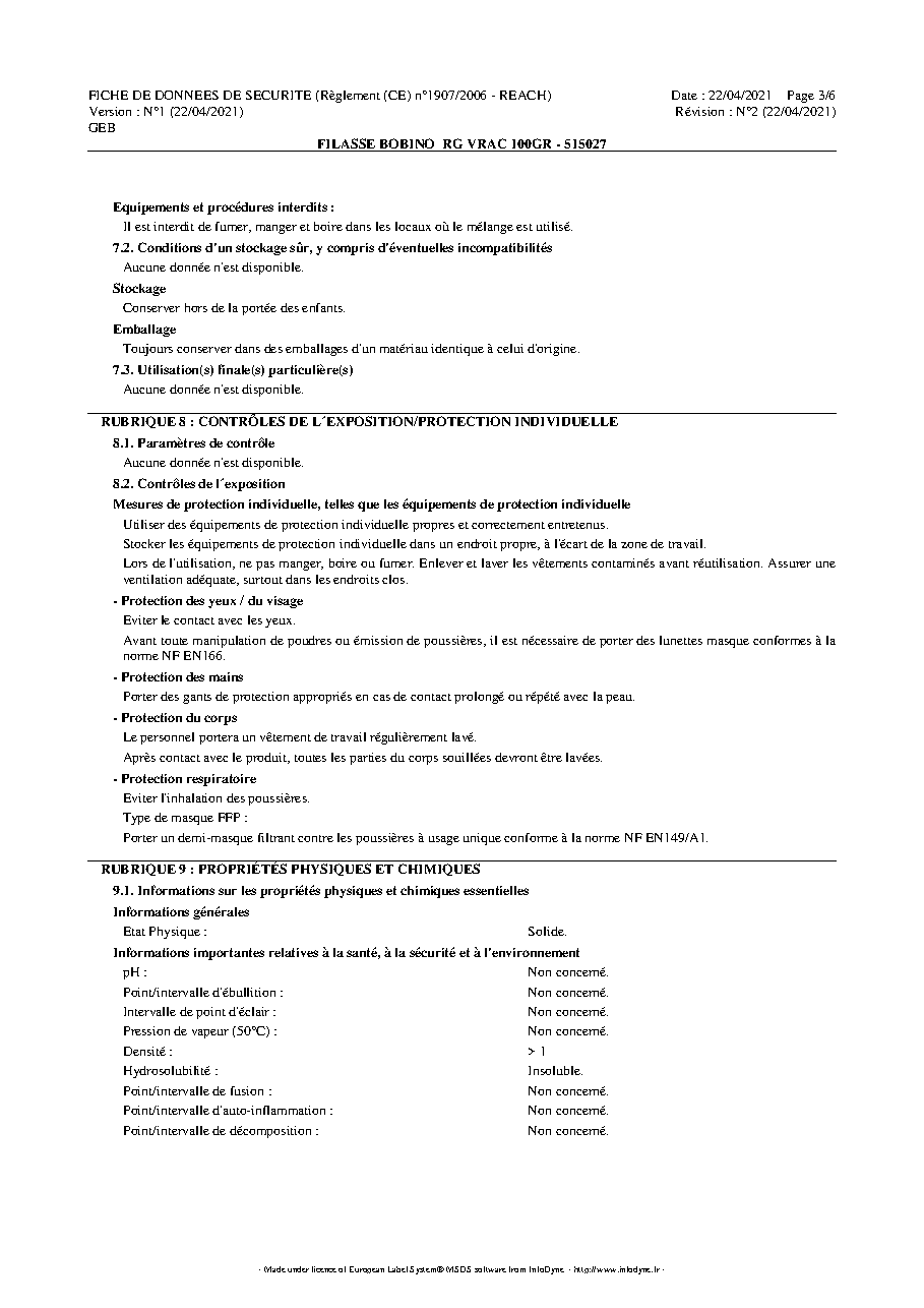 Fiche technique fournisseur