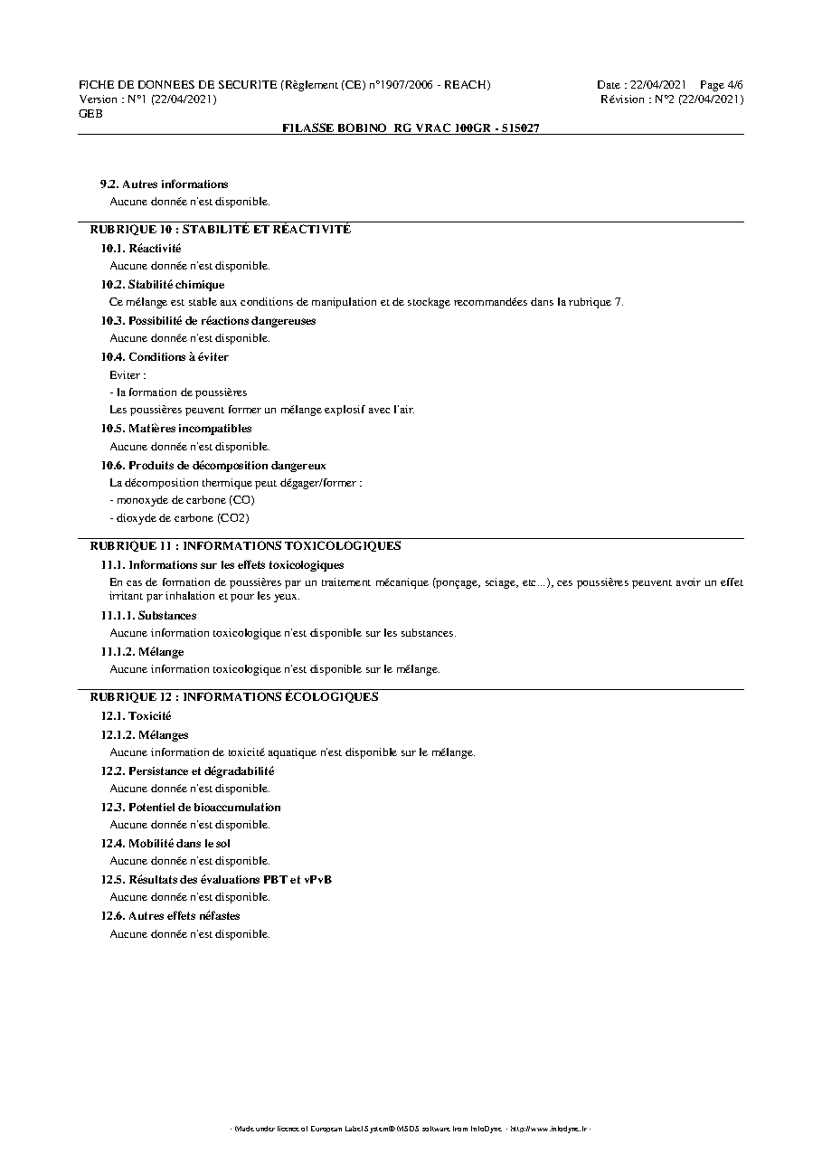 Fiche technique fournisseur
