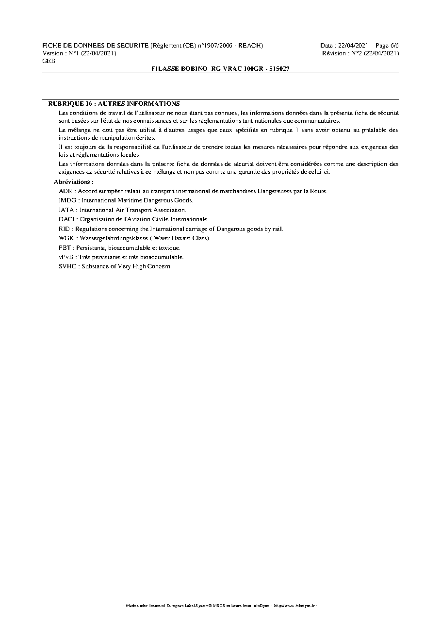 Fiche technique fournisseur