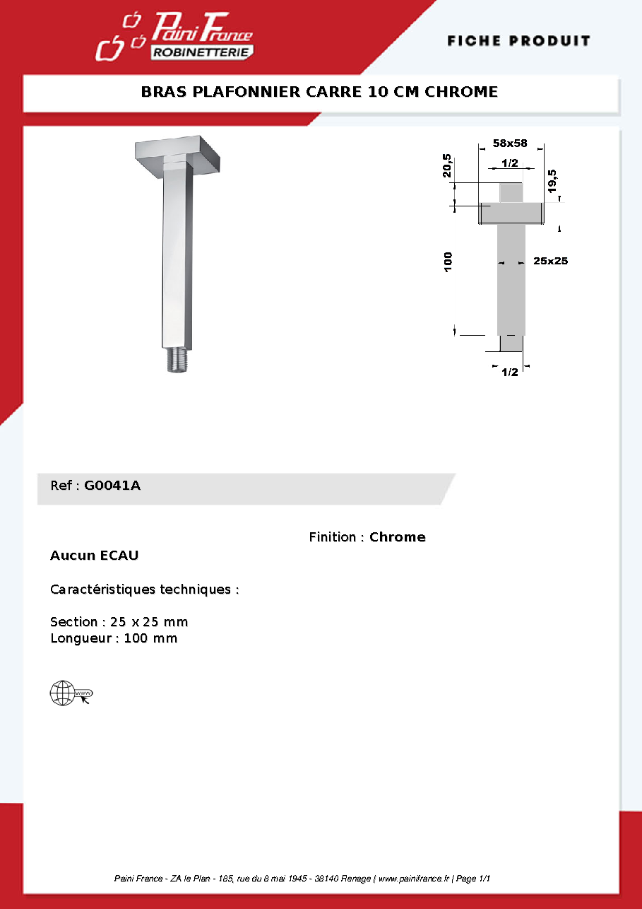 Fiche technique fournisseur
