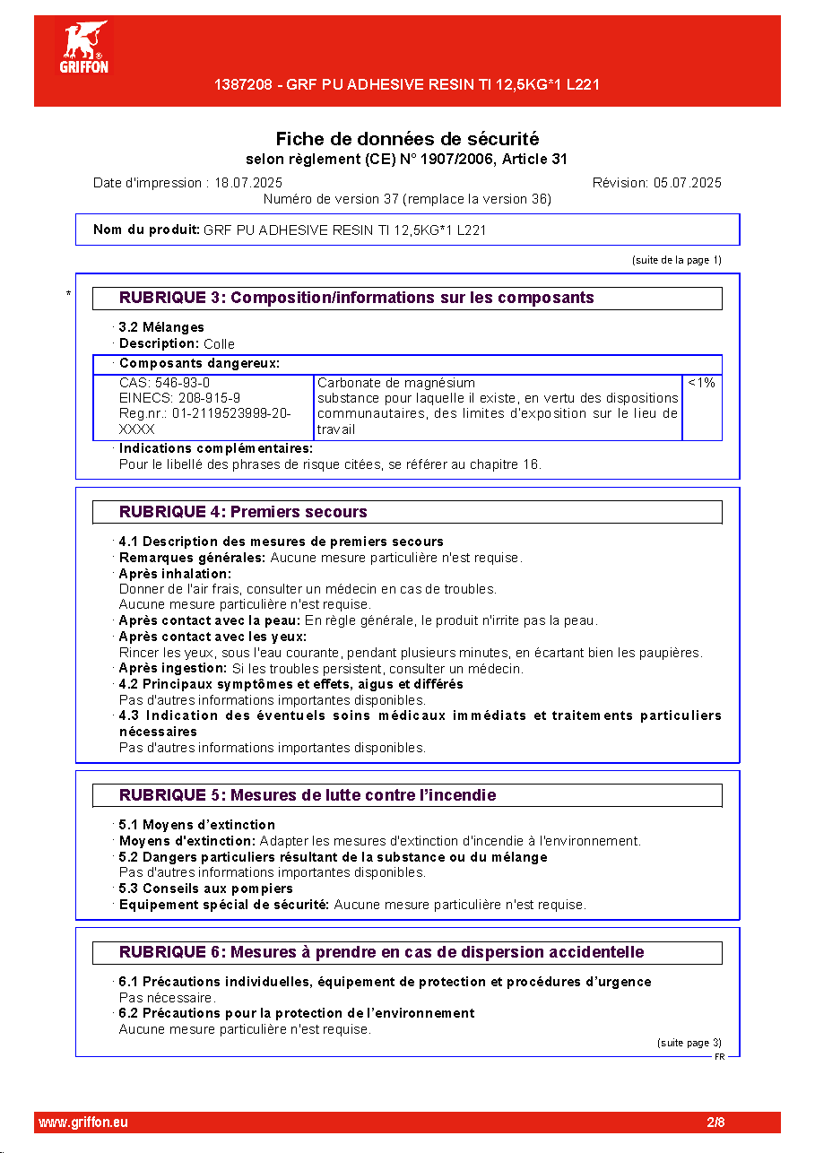 Fiche technique fournisseur