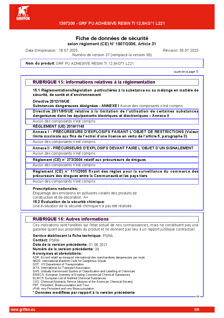 Fiche technique fournisseur