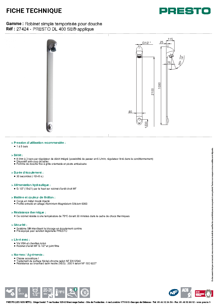 Fiche technique fournisseur