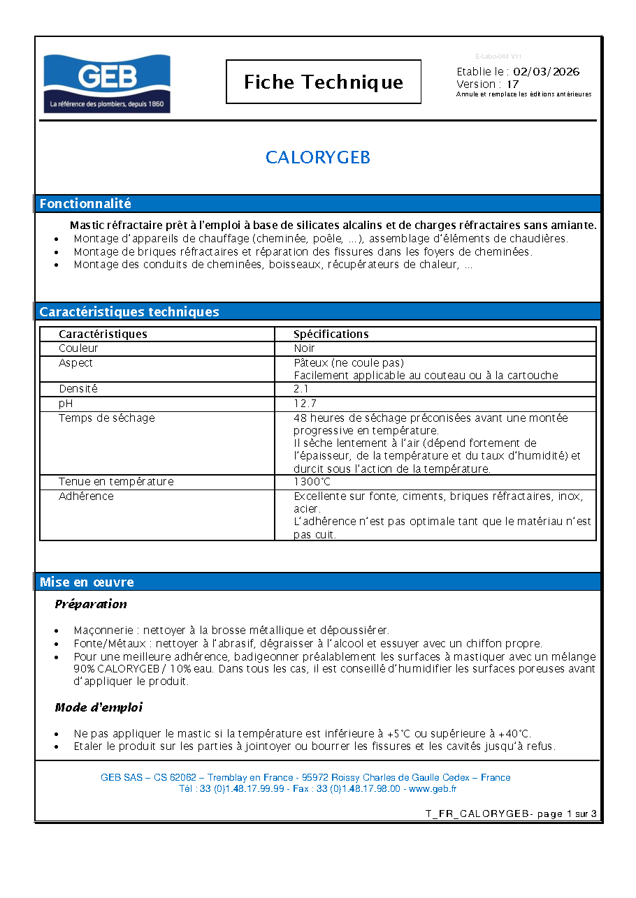 Fiche technique fournisseur