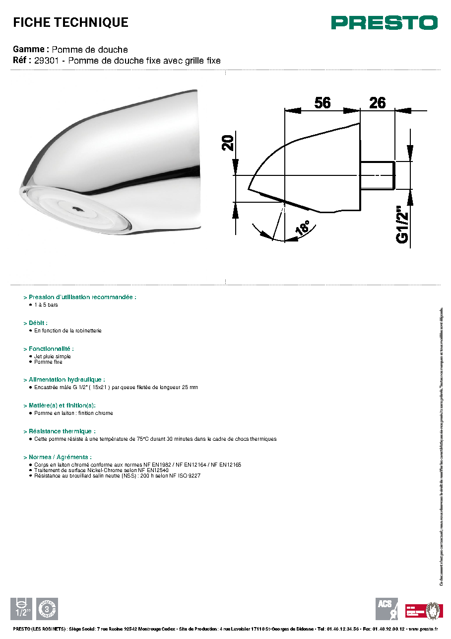 Fiche technique fournisseur