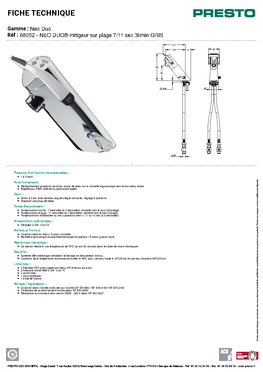 Fiche technique fournisseur