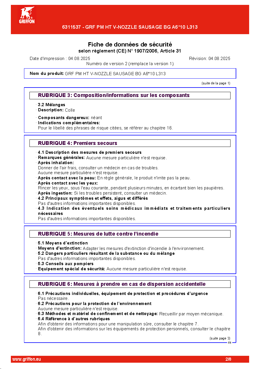 Fiche technique fournisseur