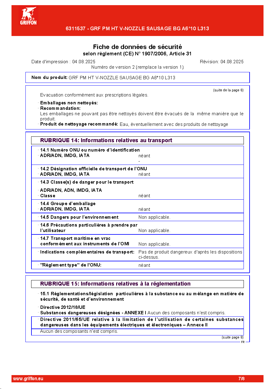 Fiche technique fournisseur
