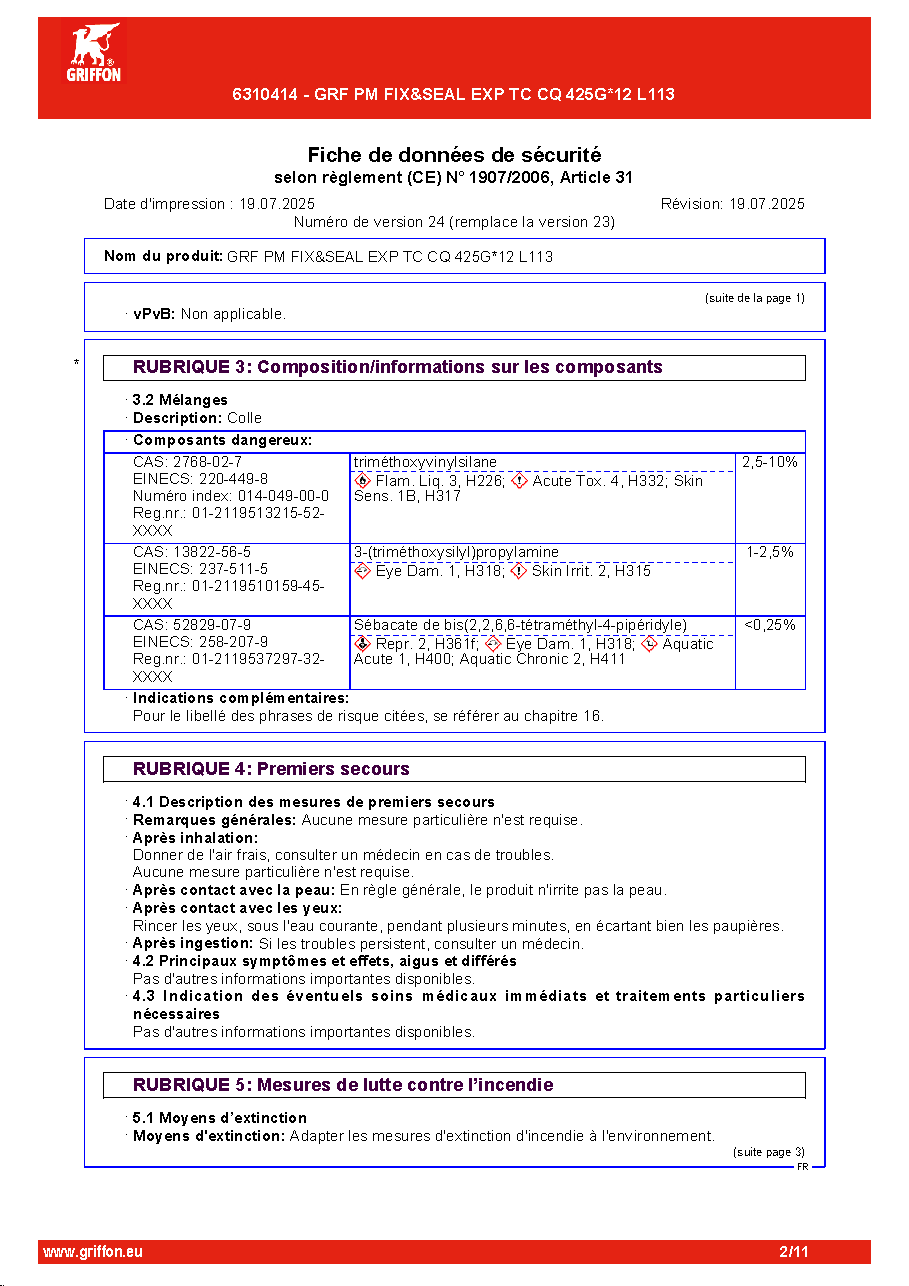 Fiche technique fournisseur