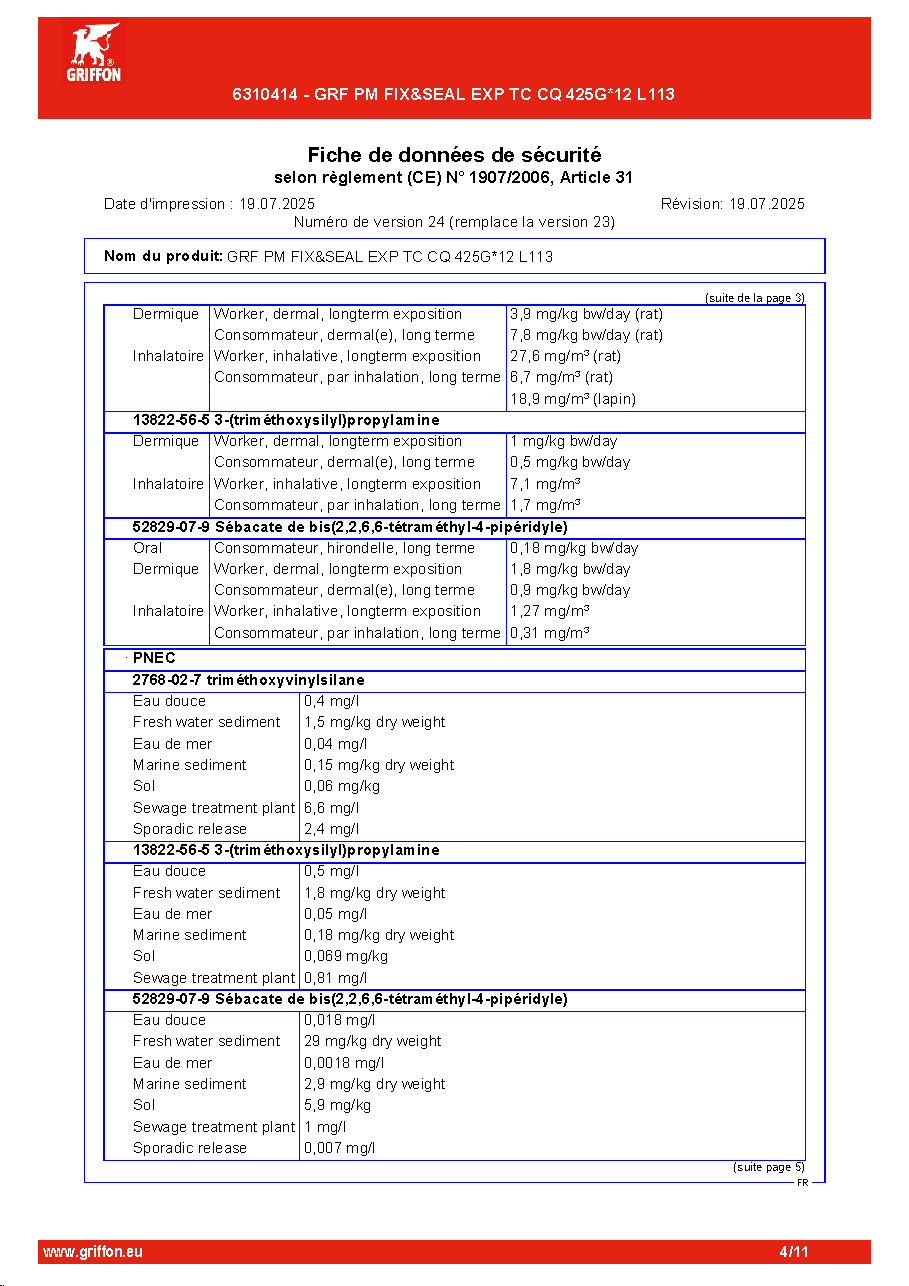 Fiche technique fournisseur