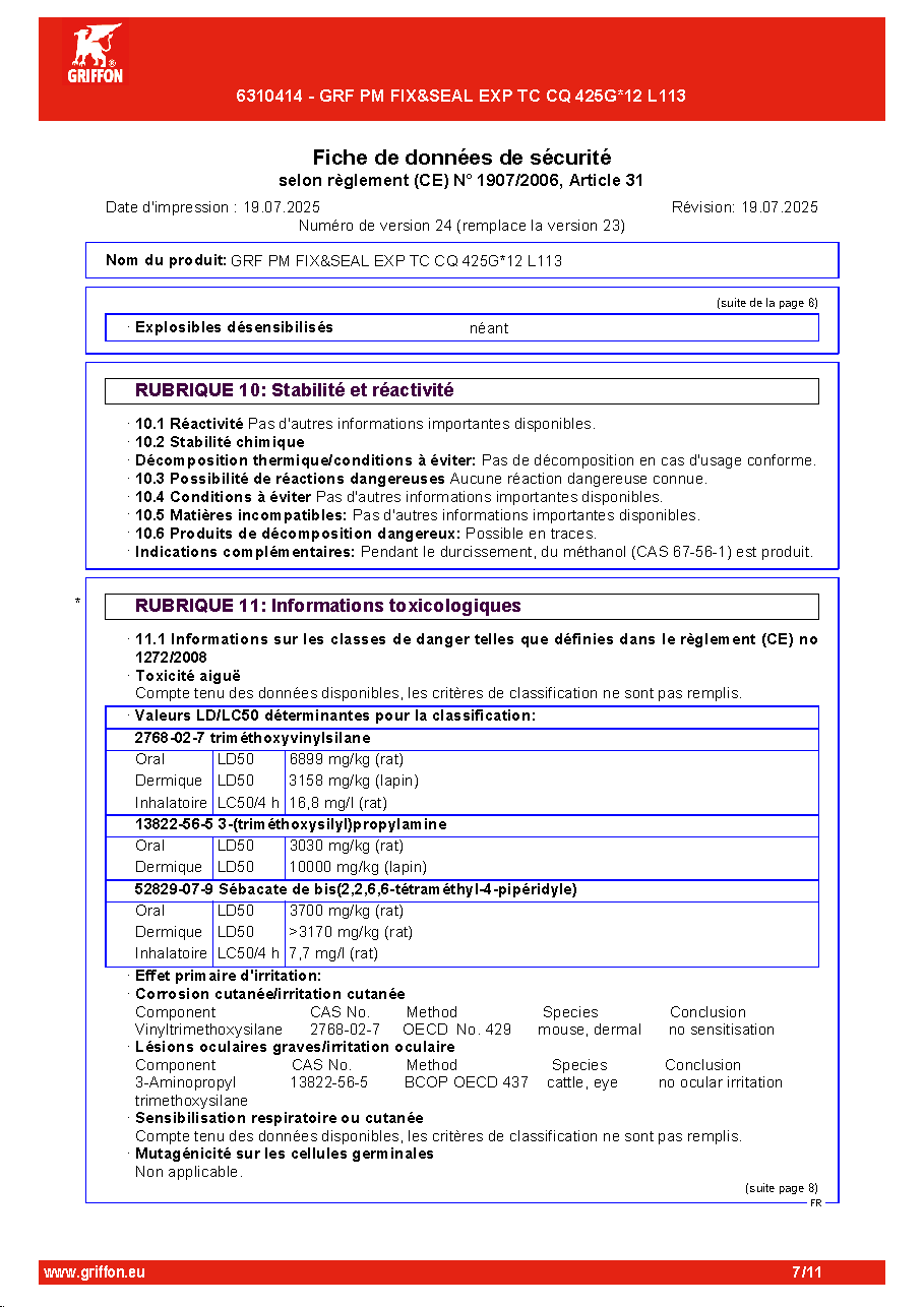 Fiche technique fournisseur