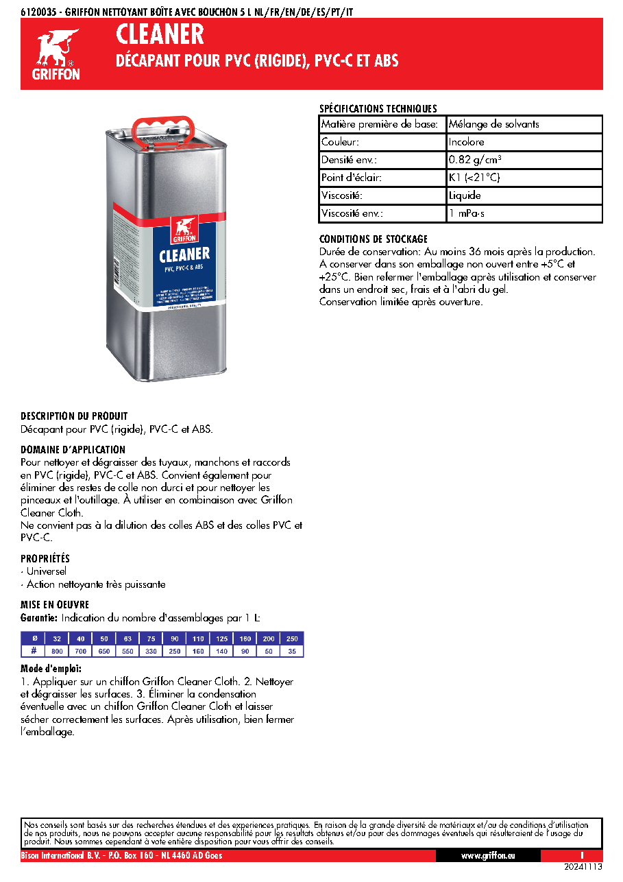 Fiche technique fournisseur