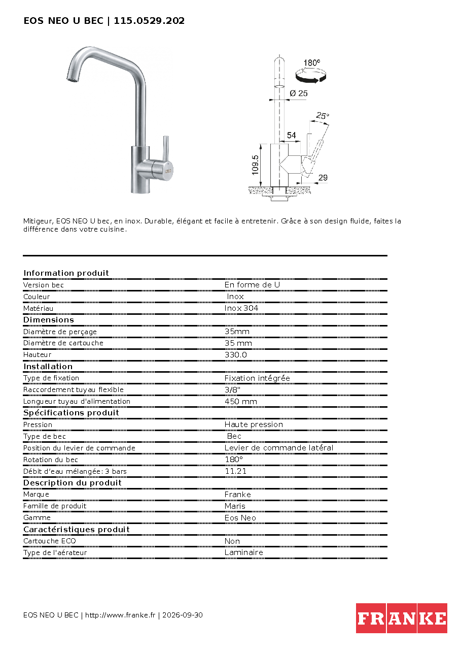 Fiche technique fournisseur