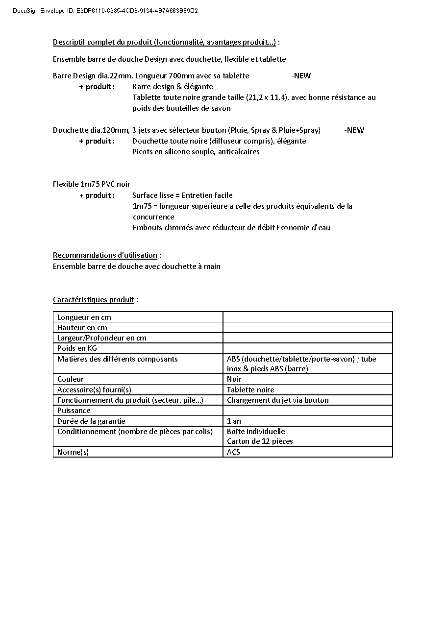 Fiche technique fournisseur