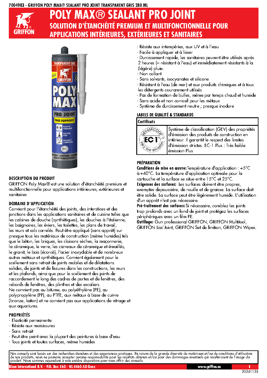 Fiche technique fournisseur