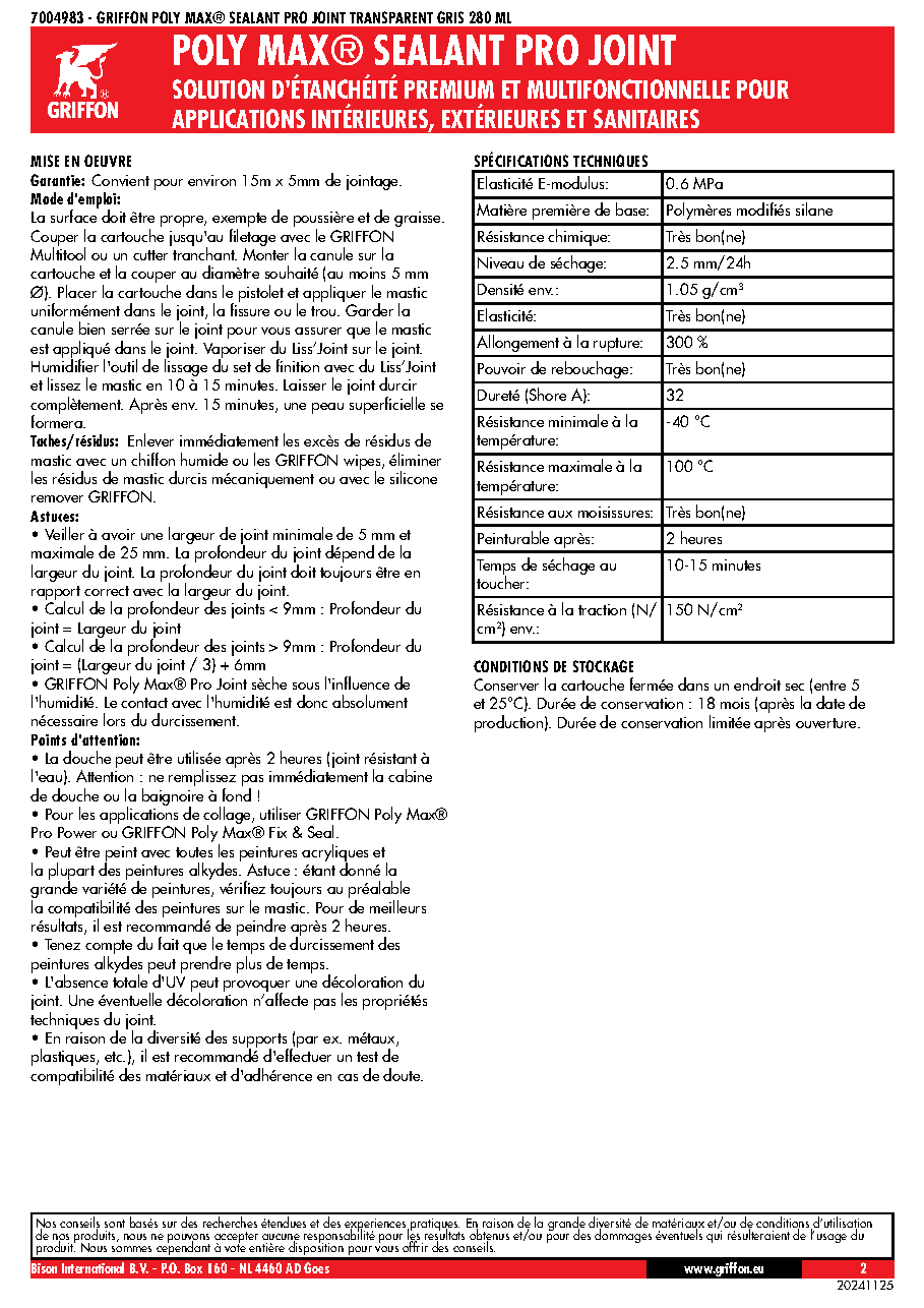 Fiche technique fournisseur