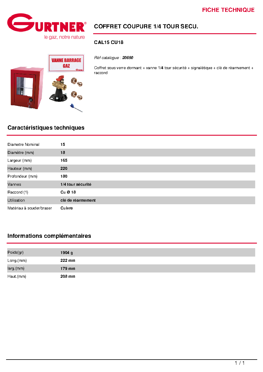 Fiche technique fournisseur