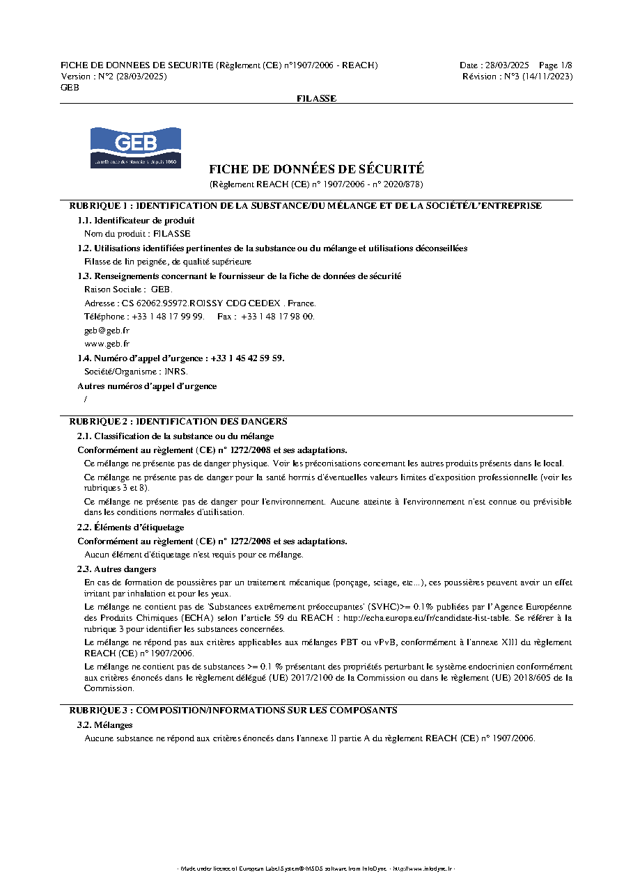 Fiche technique fournisseur