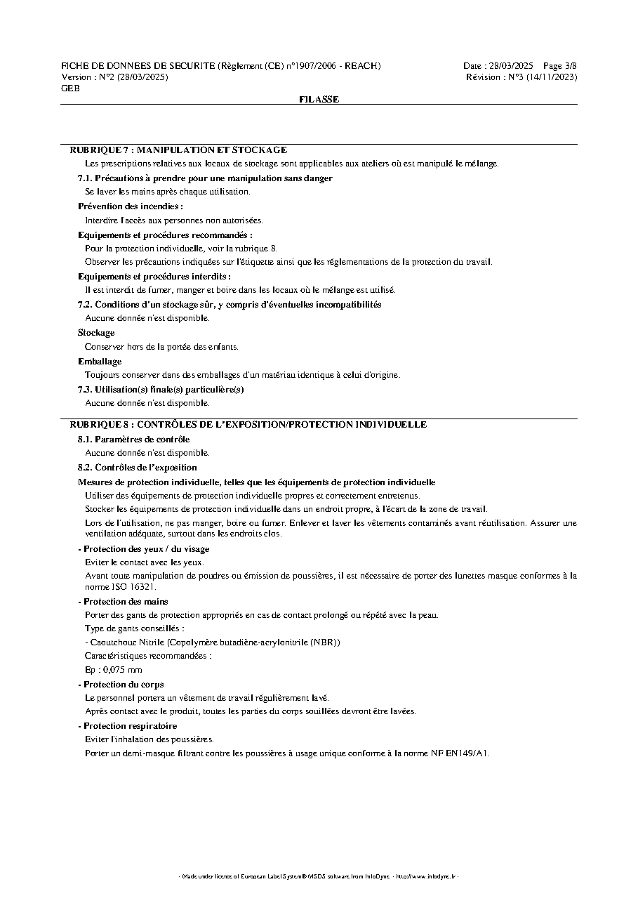 Fiche technique fournisseur