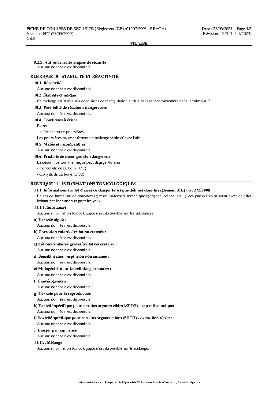 Fiche technique fournisseur