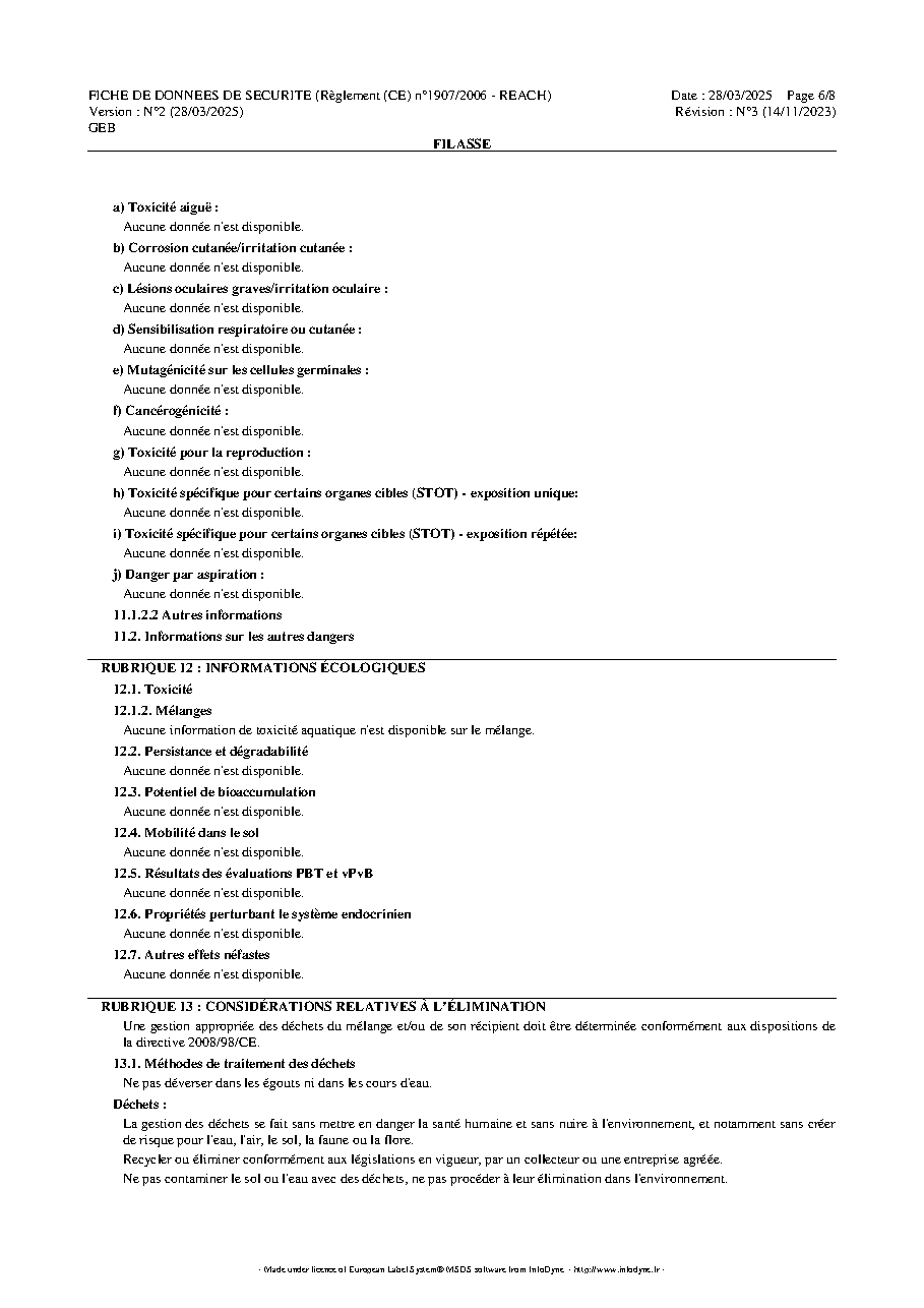 Fiche technique fournisseur