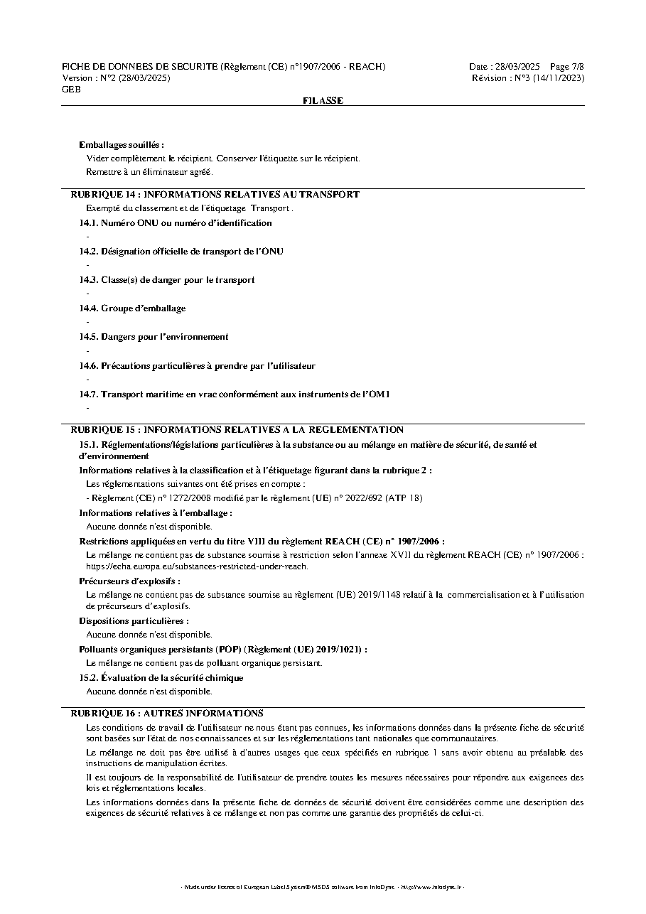 Fiche technique fournisseur