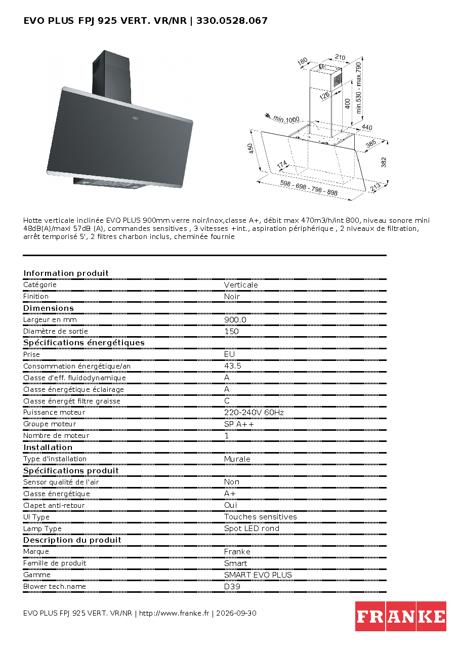 Fiche technique fournisseur
