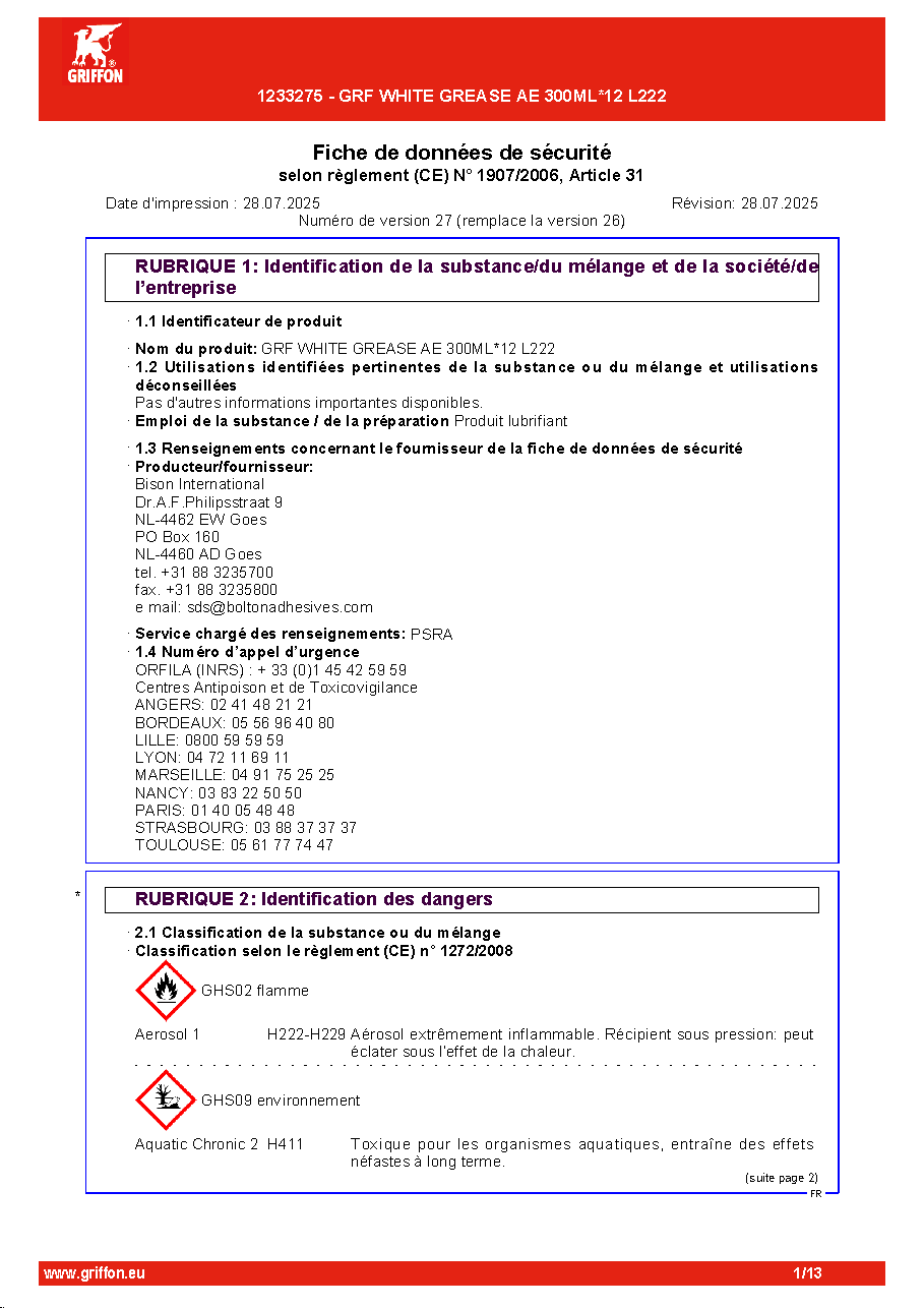 Fiche technique fournisseur