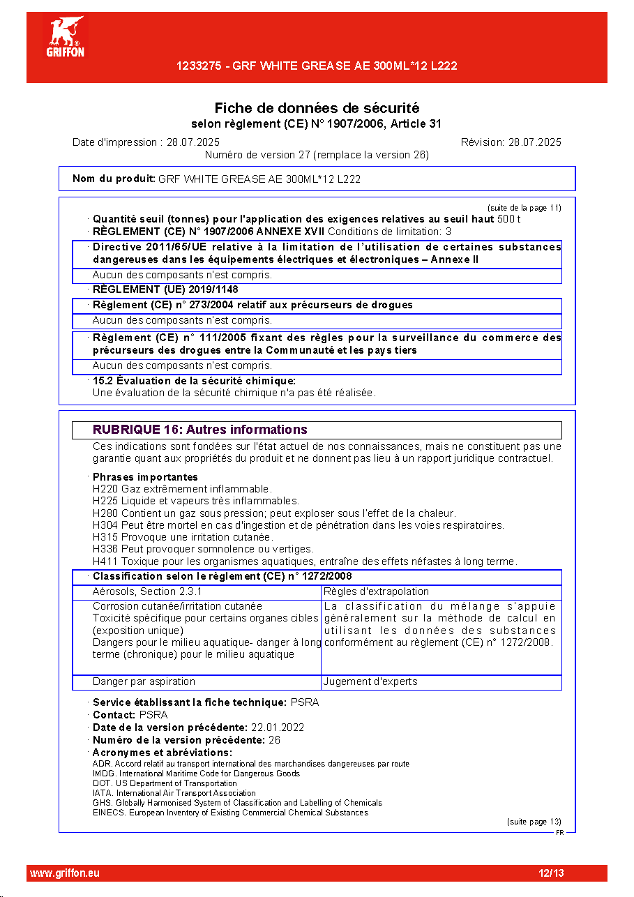 Fiche technique fournisseur
