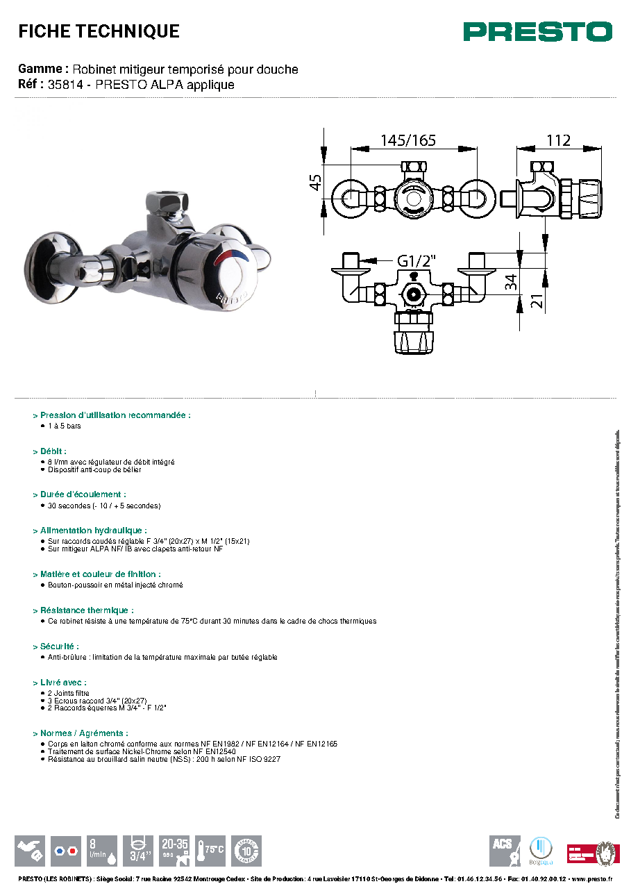 Fiche technique fournisseur