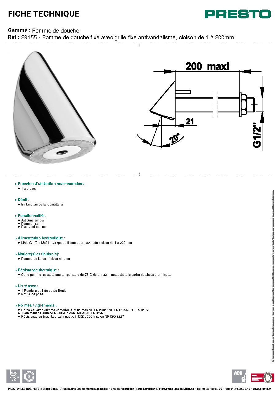 Fiche technique fournisseur