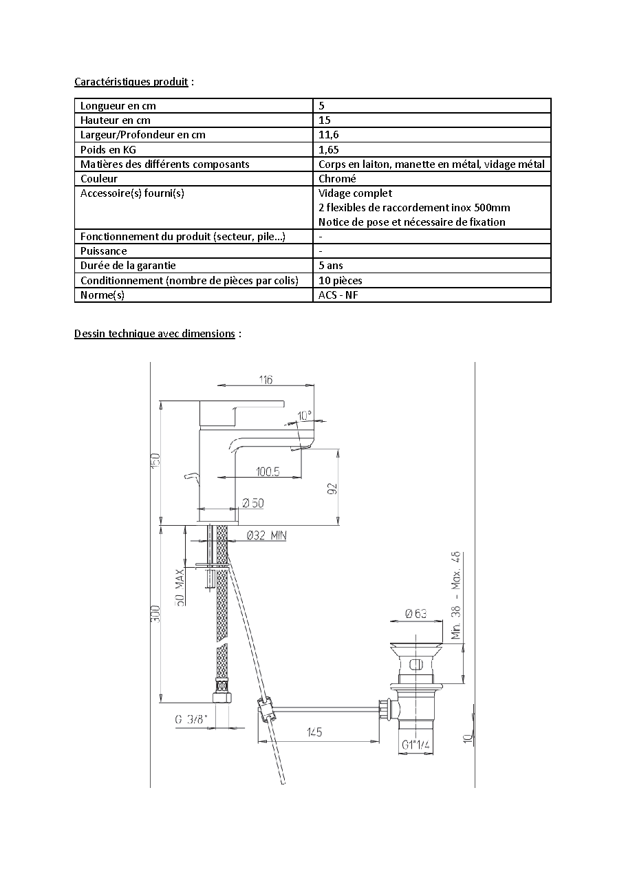 Fiche technique fournisseur