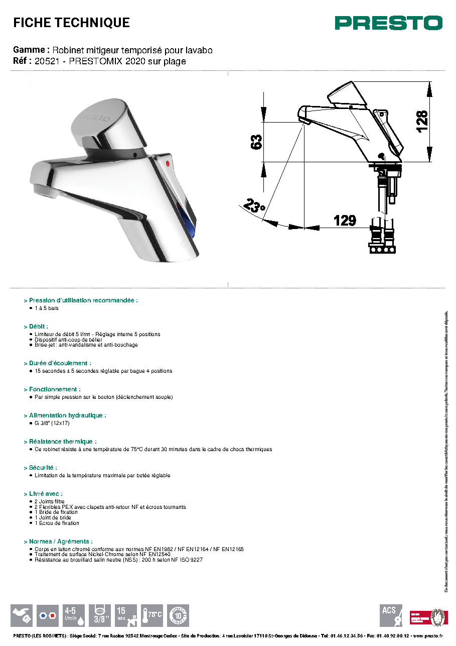 Fiche technique fournisseur