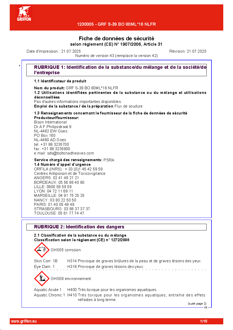 Fiche technique fournisseur