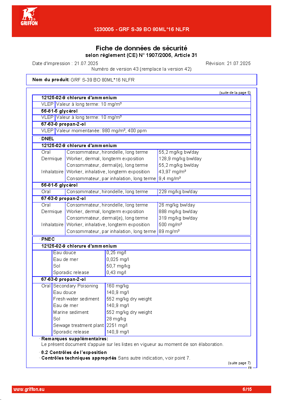 Fiche technique fournisseur