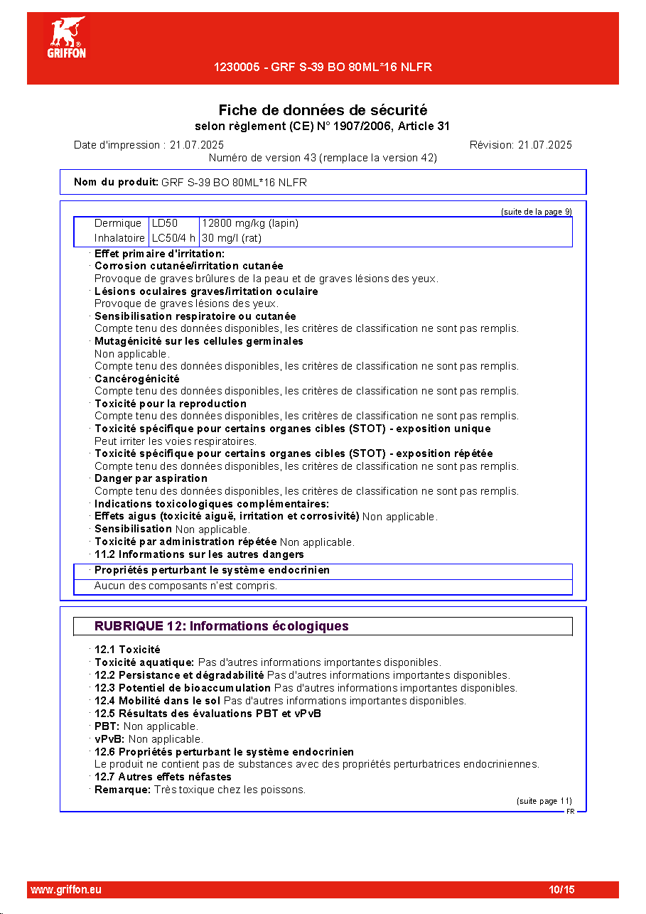 Fiche technique fournisseur