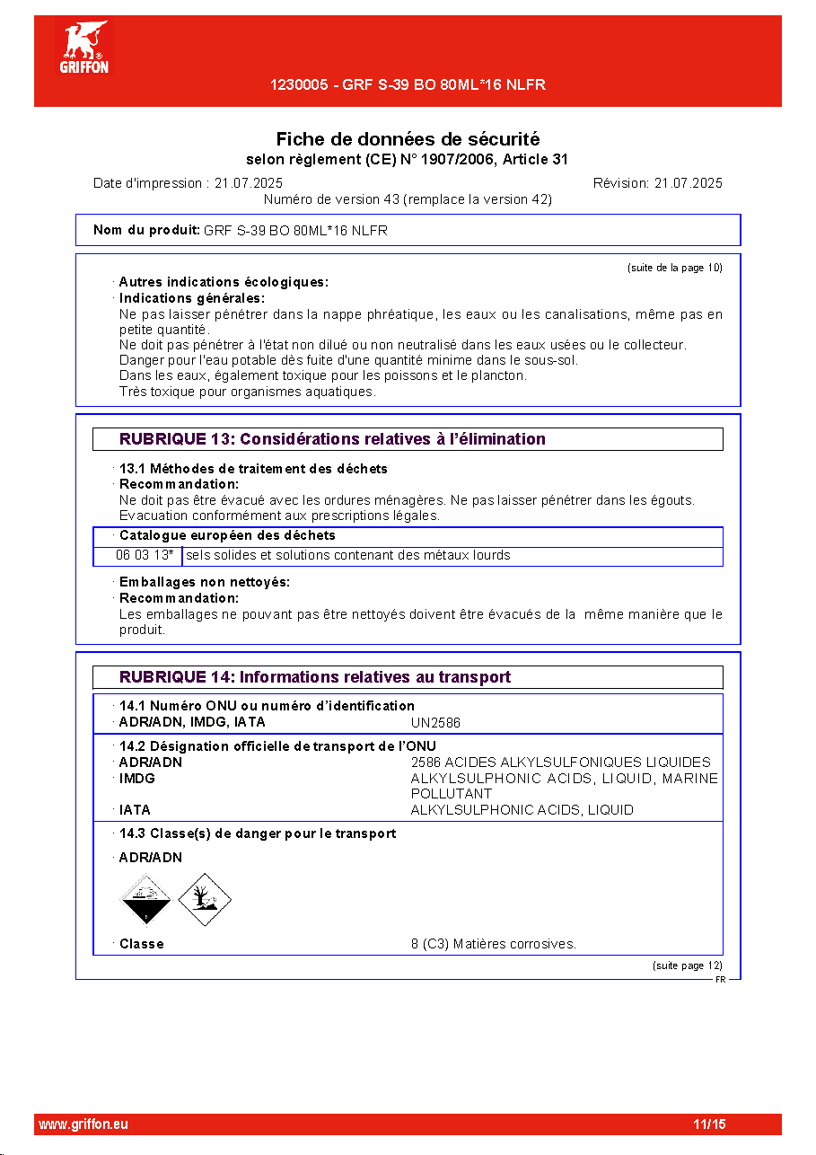 Fiche technique fournisseur