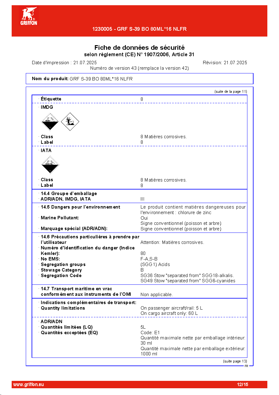 Fiche technique fournisseur
