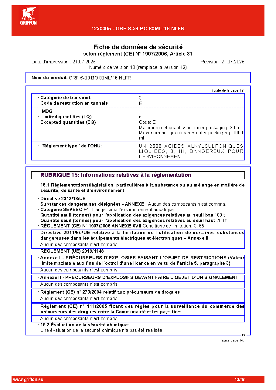 Fiche technique fournisseur