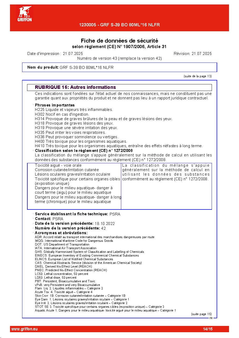 Fiche technique fournisseur