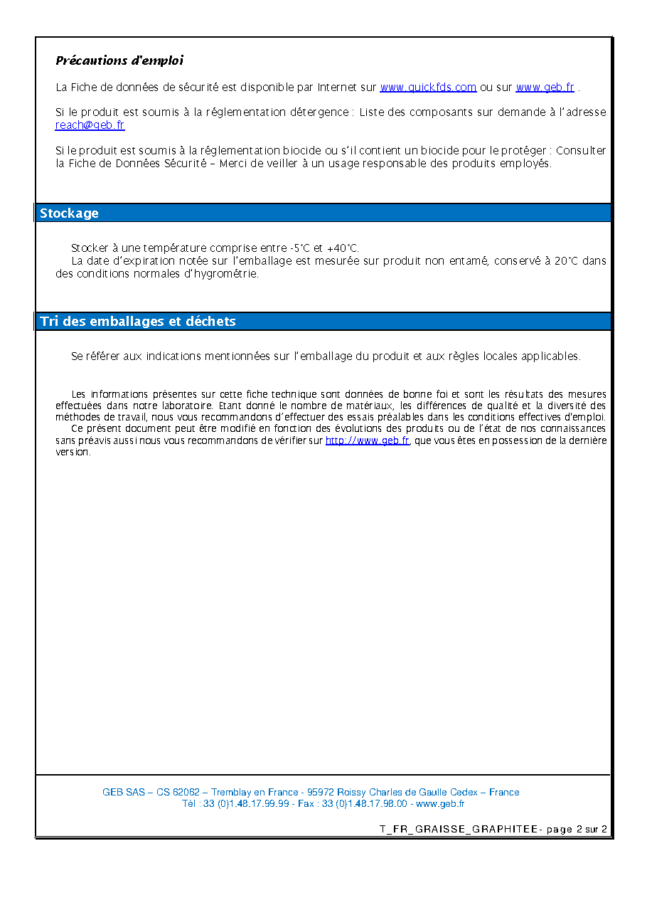 Fiche technique fournisseur