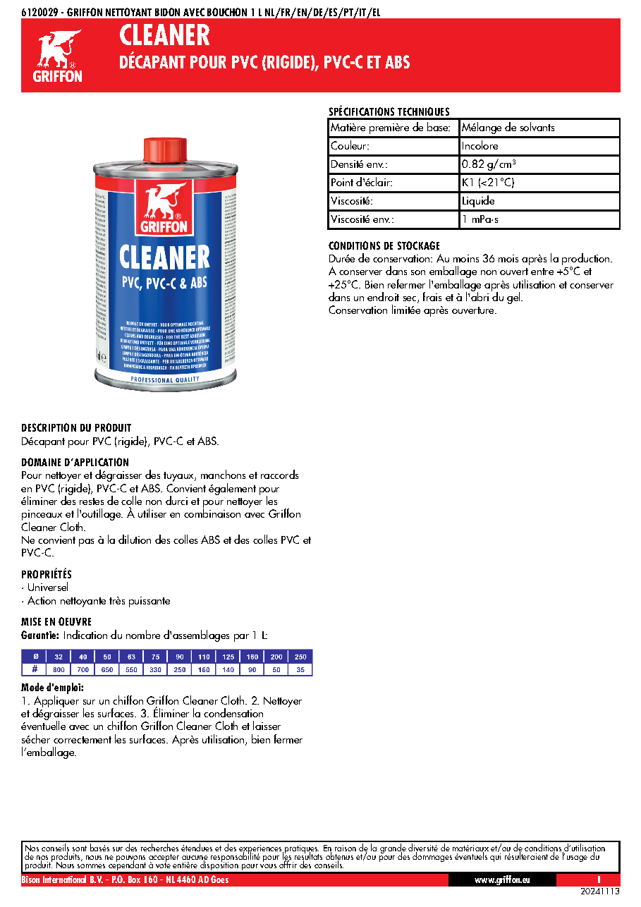 Fiche technique fournisseur