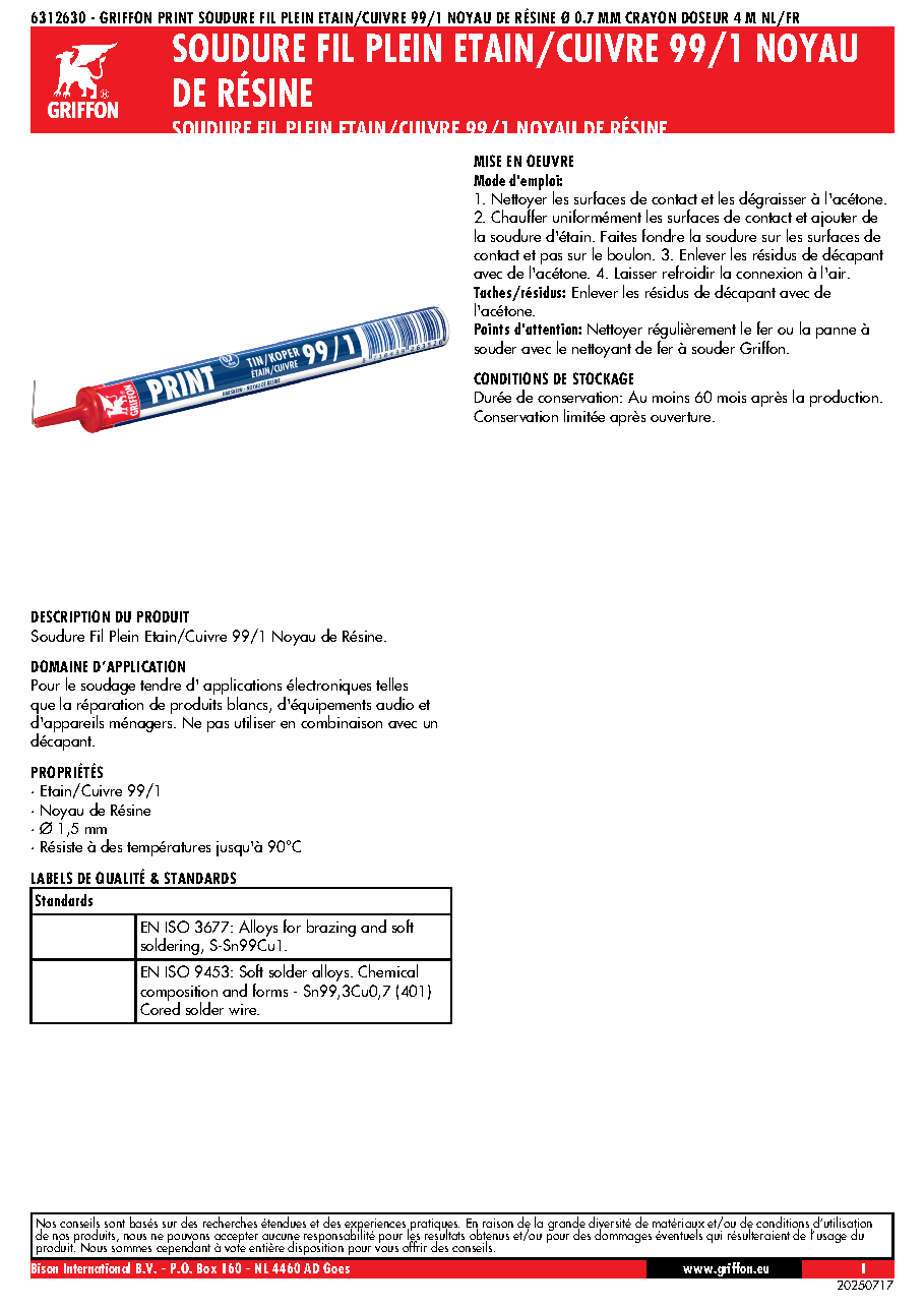 Fiche technique fournisseur