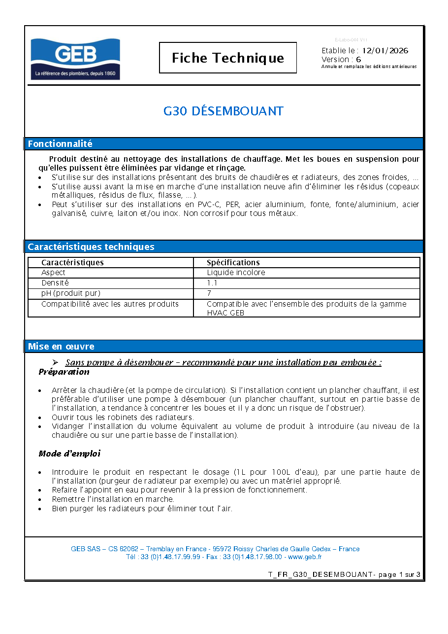 Fiche technique fournisseur