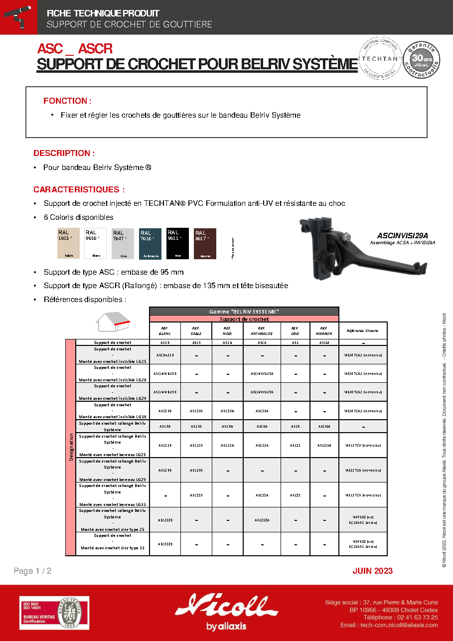 Fiche technique fournisseur