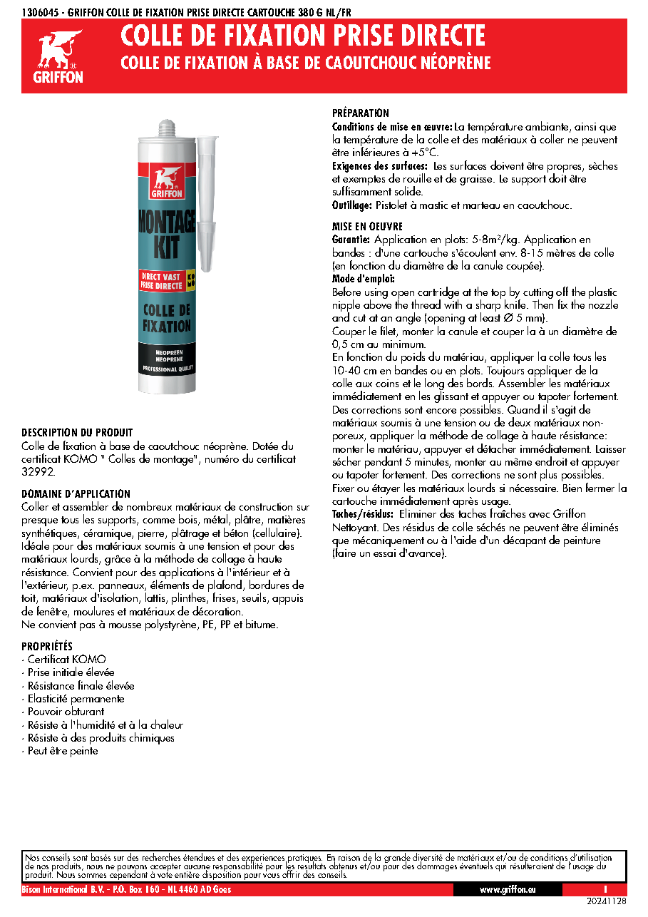 Fiche technique fournisseur